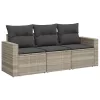  3 részes világosszürke polyrattan kerti ülőgarnitúra párnával