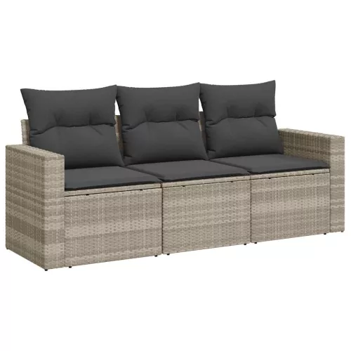  3 részes világosszürke polyrattan kerti ülőgarnitúra párnával