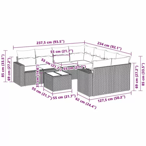  3 részes világosszürke polyrattan kerti ülőgarnitúra párnával