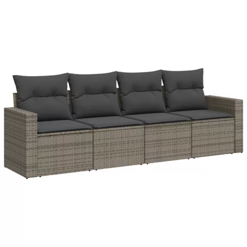  4 részes szürke polyrattan kerti ülőgarnitúra párnákkal