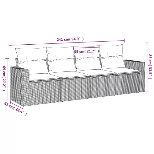  4 részes szürke polyrattan kerti ülőgarnitúra párnákkal