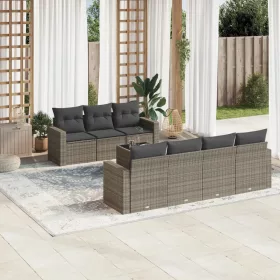    8 részes szürke polyrattan kerti ülőgarnitúra párnákkal
