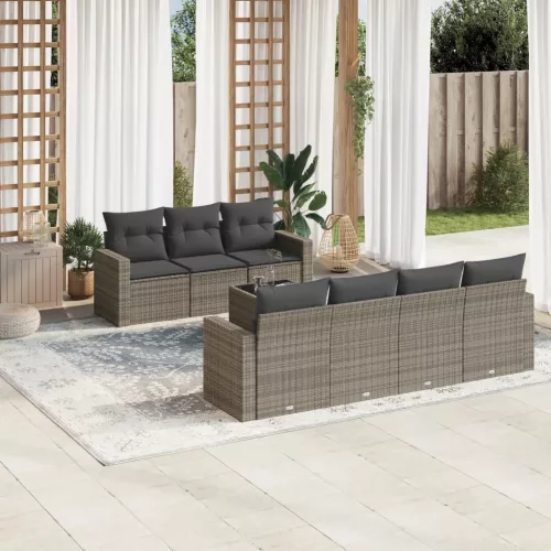  8 részes szürke polyrattan kerti ülőgarnitúra párnákkal