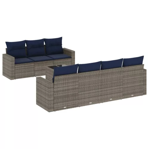  8 részes szürke polyrattan kerti ülőgarnitúra párnákkal