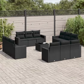    13 részes fekete polyrattan kerti ülőgarnitúra párnákkal