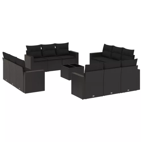  13 részes fekete polyrattan kerti ülőgarnitúra párnákkal