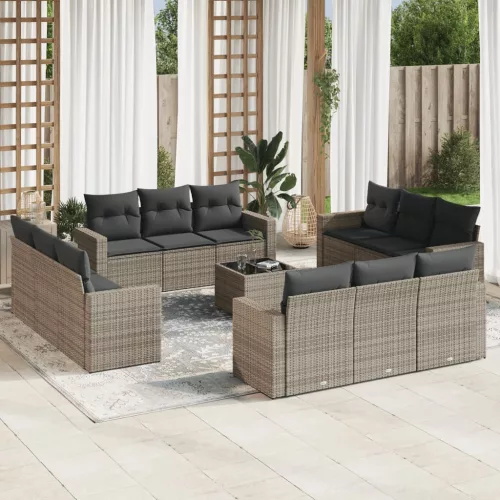  13 részes szürke polyrattan kerti ülőgarnitúra párnákkal
