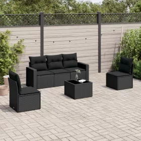    6 részes fekete polyrattan kerti ülőgarnitúra párnákkal
