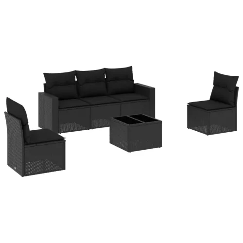  6 részes fekete polyrattan kerti ülőgarnitúra párnákkal