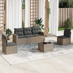    6 részes szürke polyrattan kerti ülőgarnitúra párnákkal
