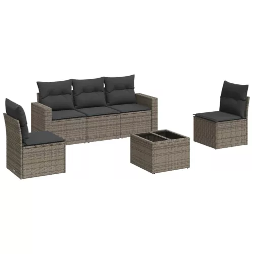  6 részes szürke polyrattan kerti ülőgarnitúra párnákkal