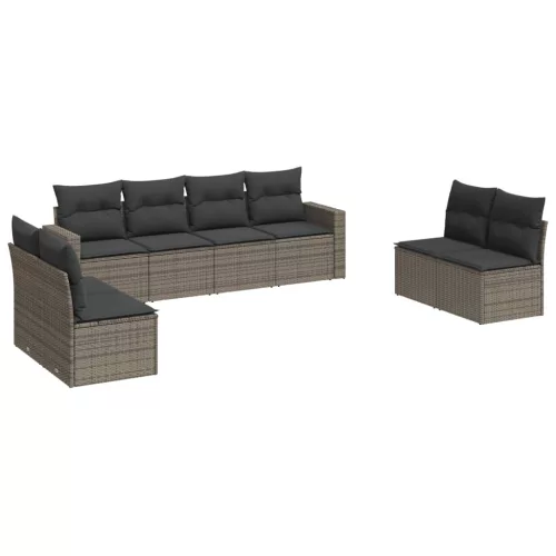  8 részes szürke polyrattan kerti ülőgarnitúra párnákkal