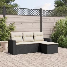    4 részes fekete polyrattan kerti ülőgarnitúra párnákkal