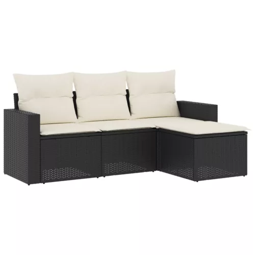 4 részes fekete polyrattan kerti ülőgarnitúra párnákkal