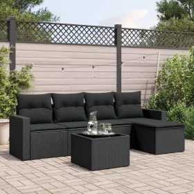    6 részes fekete polyrattan kerti ülőgarnitúra párnákkal