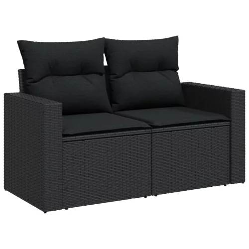  6 részes fekete polyrattan kerti ülőgarnitúra párnákkal