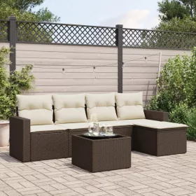  6 részes barna polyrattan kerti ülőgarnitúra párnával
