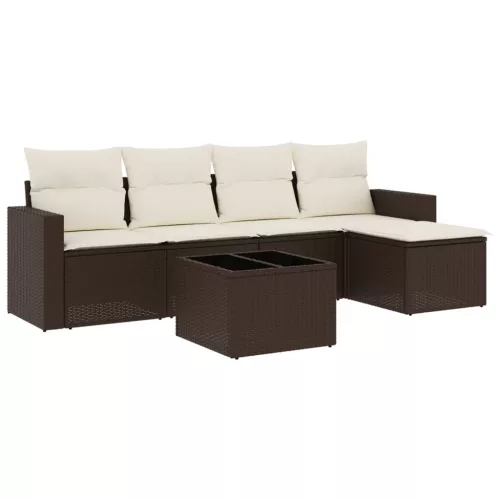  6 részes barna polyrattan kerti ülőgarnitúra párnával