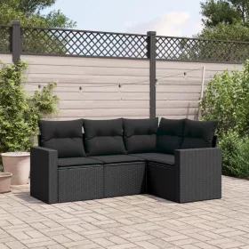    4 részes fekete polyrattan kerti ülőgarnitúra párnákkal