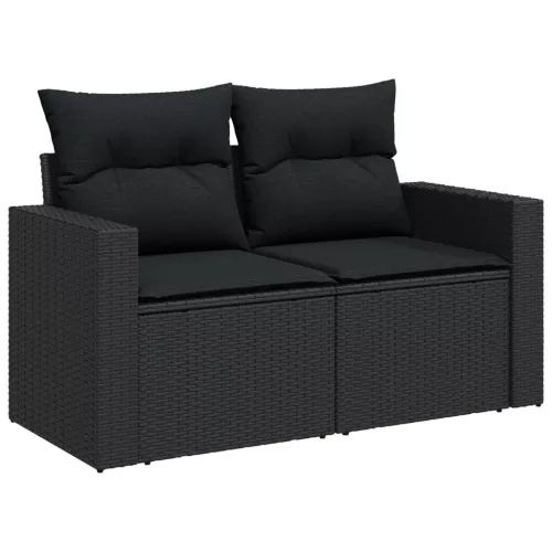  4 részes fekete polyrattan kerti ülőgarnitúra párnákkal