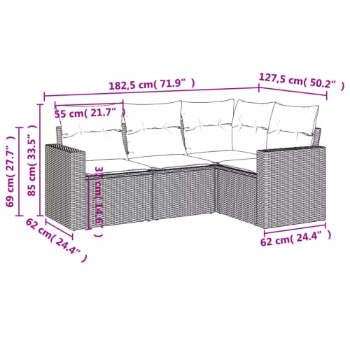  4 részes fekete polyrattan kerti ülőgarnitúra párnákkal
