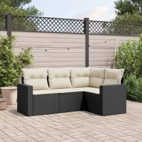    4 részes fekete polyrattan kerti ülőgarnitúra párnákkal