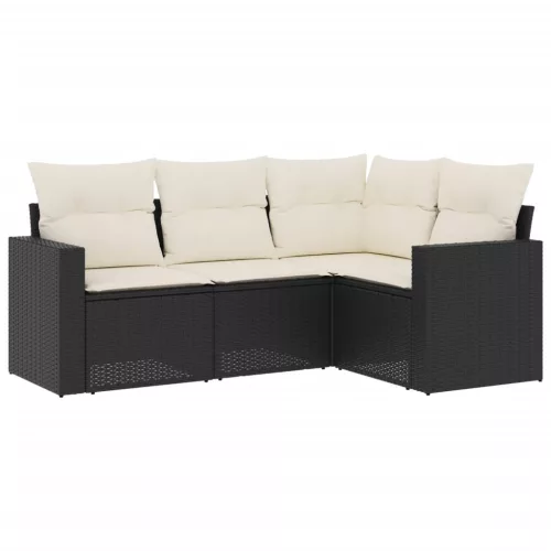  4 részes fekete polyrattan kerti ülőgarnitúra párnákkal