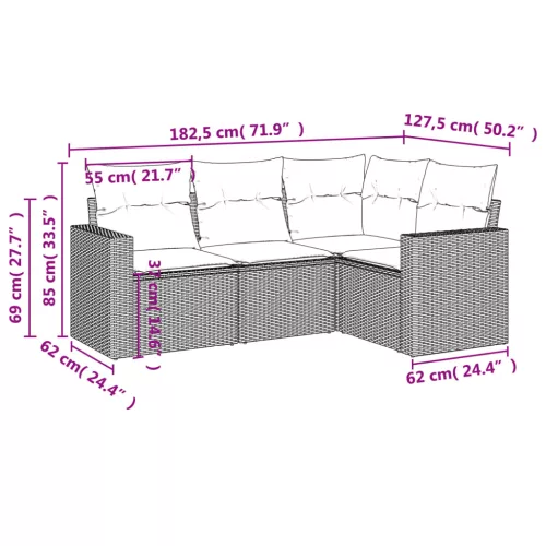  4 részes fekete polyrattan kerti ülőgarnitúra párnákkal