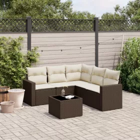  6 részes barna polyrattan kerti ülőgarnitúra párnával