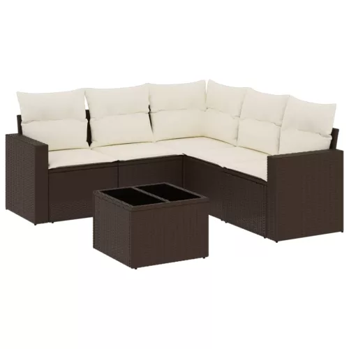  6 részes barna polyrattan kerti ülőgarnitúra párnával