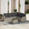  7 részes világosszürke polyrattan kerti ülőgarnitúra párnákkal