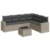  7 részes világosszürke polyrattan kerti ülőgarnitúra párnákkal