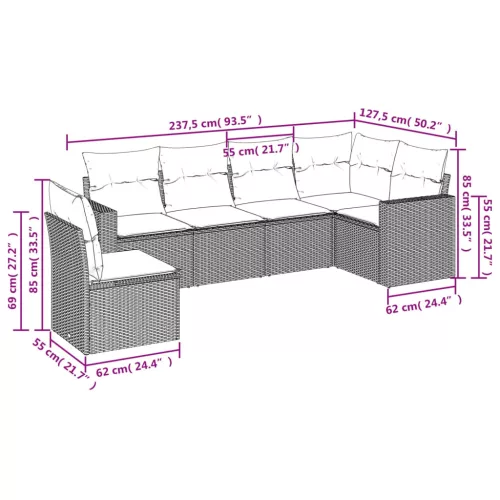  6 részes világosszürke polyrattan kerti ülőgarnitúra párnákkal