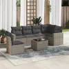  7 részes szürke polyrattan kerti ülőgarnitúra párnákkal