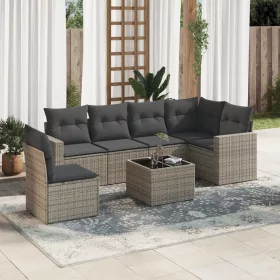    7 részes szürke polyrattan kerti ülőgarnitúra párnákkal