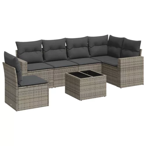  7 részes szürke polyrattan kerti ülőgarnitúra párnákkal