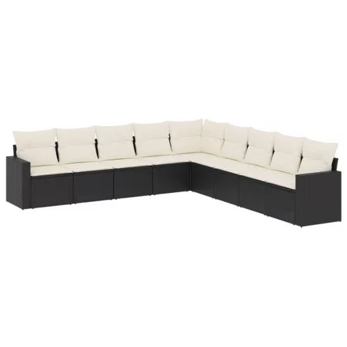  9 részes fekete polyrattan kerti ülőgarnitúra párnákkal