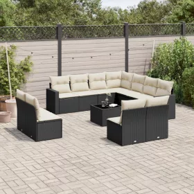    12 részes fekete polyrattan kerti ülőgarnitúra párnákkal