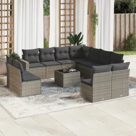    12 részes szürke polyrattan kerti ülőgarnitúra párnákkal