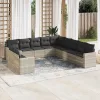  11 részes világosszürke polyrattan kerti ülőgarnitúra párnákkal