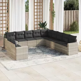    11 részes világosszürke polyrattan kerti ülőgarnitúra párnákkal
