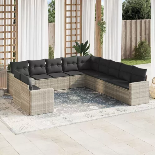  11 részes világosszürke polyrattan kerti ülőgarnitúra párnákkal