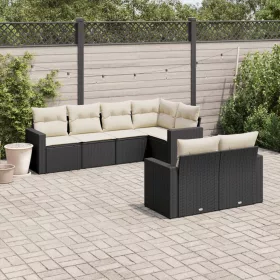    7 részes fekete polyrattan kerti ülőgarnitúra párnával