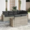  7 részes világosszürke polyrattan kerti ülőgarnitúra párnákkal