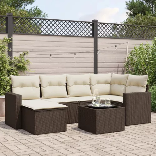 7 részes barna polyrattan kerti ülőgarnitúra párnákkal