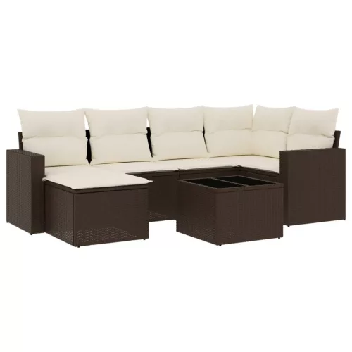  7 részes barna polyrattan kerti ülőgarnitúra párnákkal