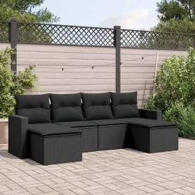    6 részes fekete polyrattan kerti ülőgarnitúra párnákkal