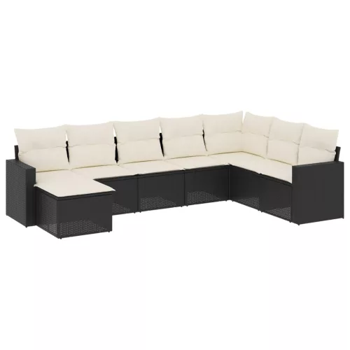  8 részes fekete polyrattan kerti ülőgarnitúra párnákkal