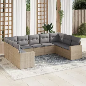    9 részes bézs polyrattan kerti ülőgarnitúra párnákkal