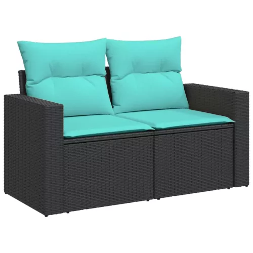  10 részes fekete polyrattan kerti ülőgarnitúra párnával